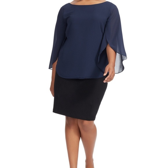 ❗5 For $2️⃣5️⃣ Bundle Sale❗️ Split-Sleeve Chiffon Blouse In Navy - Picture 2 of 3